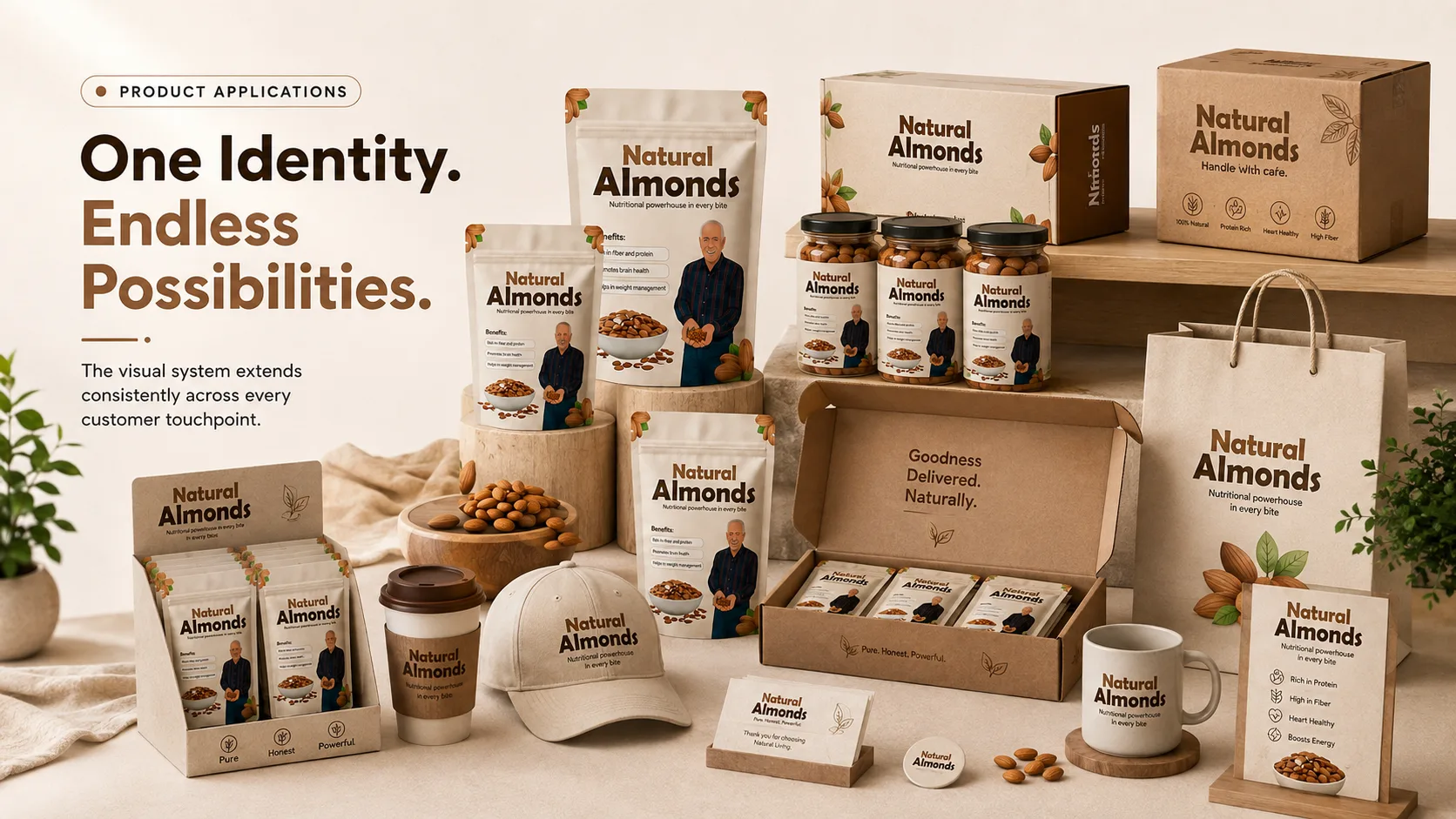 Natural Almond — Packaging Design packaging & visual design mockup 12 by Raghav Chopra